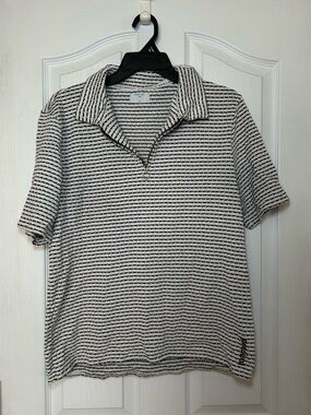 Percival Vertical Stripe Half-Zip Polo Shirt - Black/White